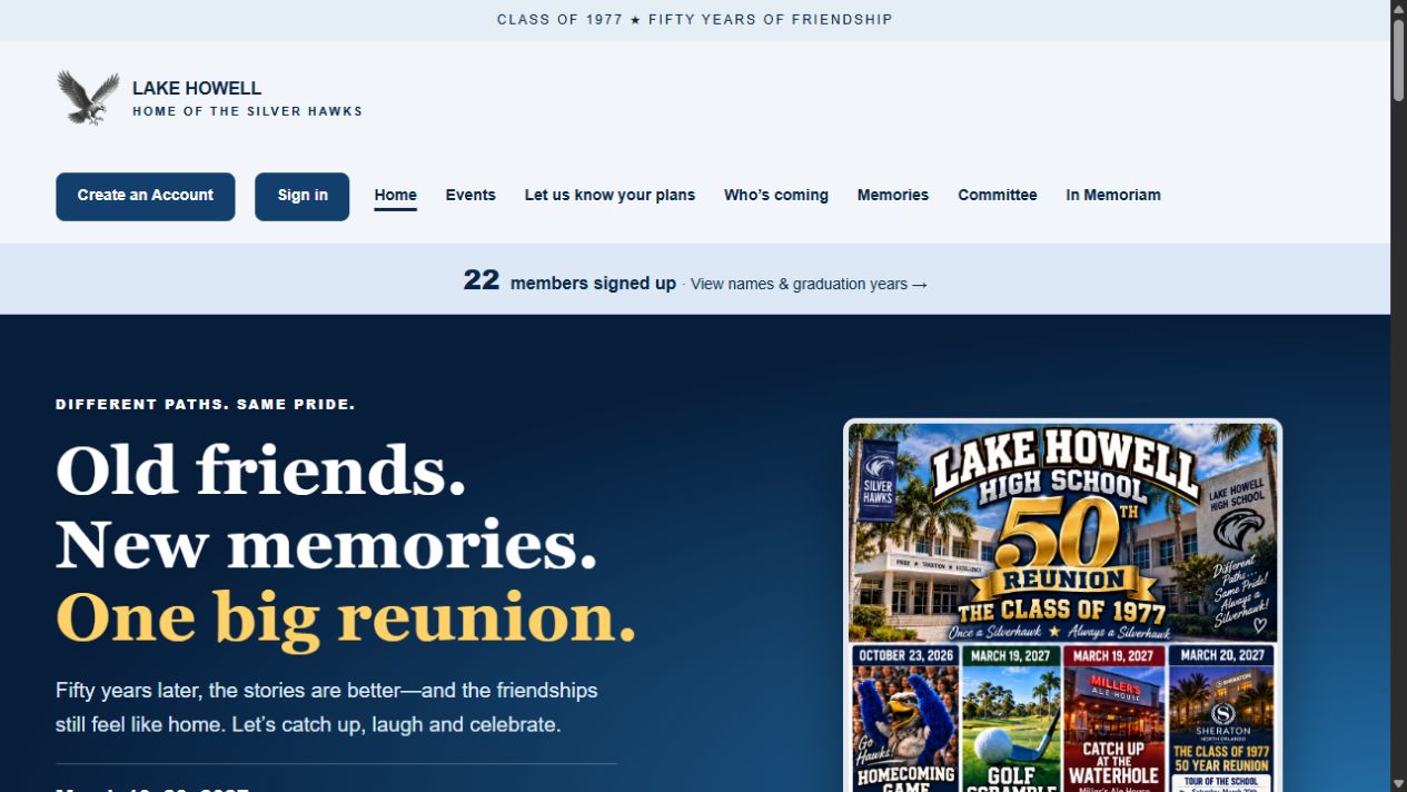 Lake Howell High School Reunion website homepage